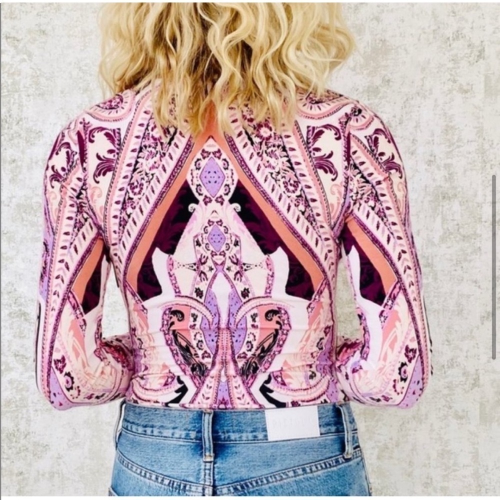 Free People Pick a Place Bodysuit Top Pink Purple Long Sleeve - Picture 5 of 15